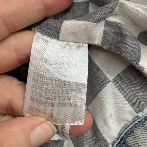 PacSun Jean Jacket Mens Medium Blue Distressed Checkered Patch Trucker Denim Siz - Picture 7 of 14